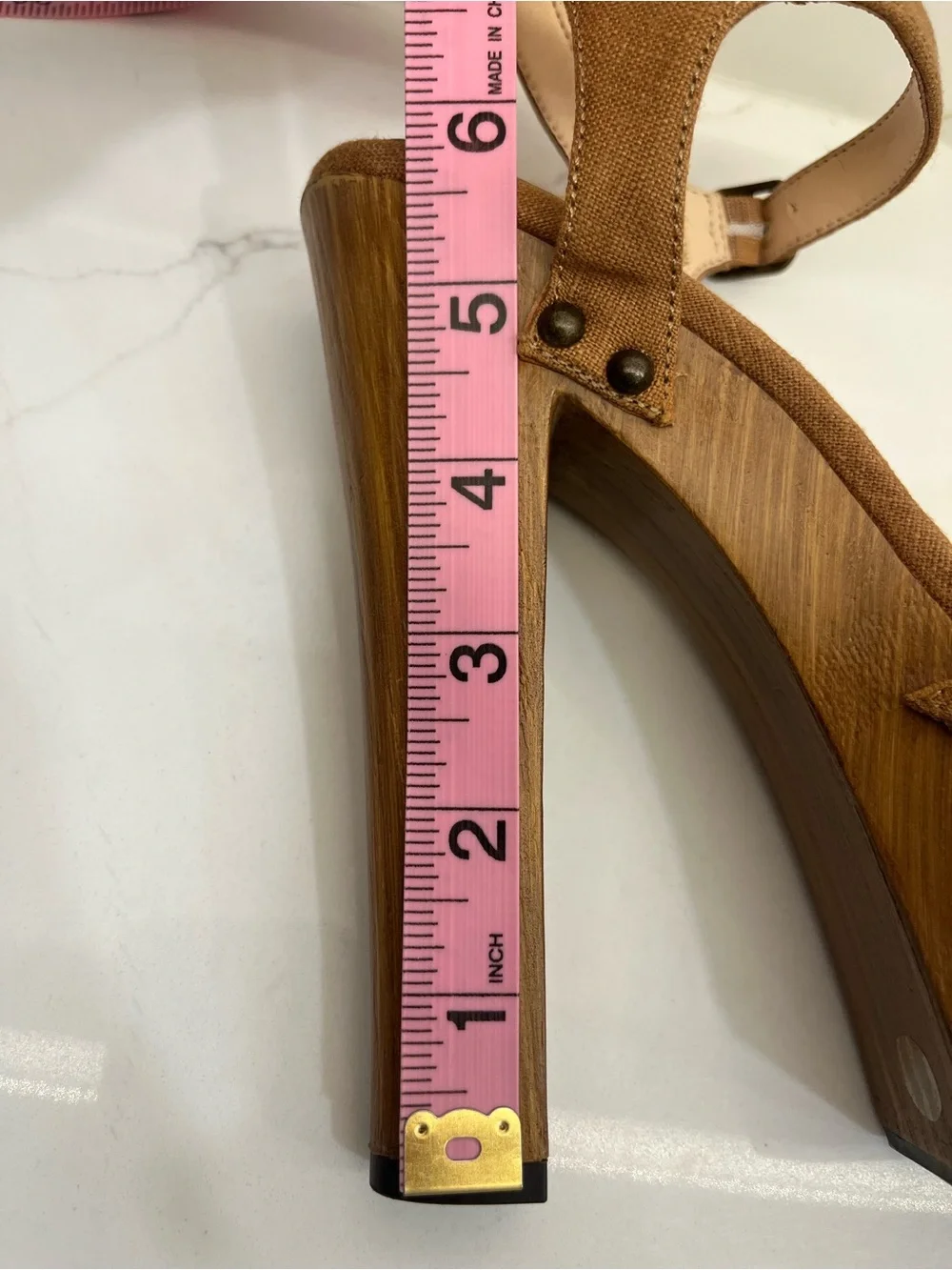 Jessica Simpson Jip-Detina Platform Heels Brown Canvas & Faux Wood Size 8 NWOT